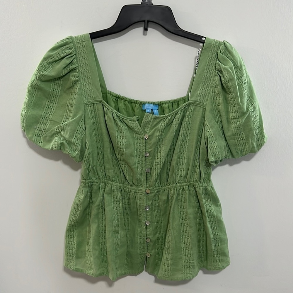 DRAPER James Button Front Peplum Top Green Size Medium
